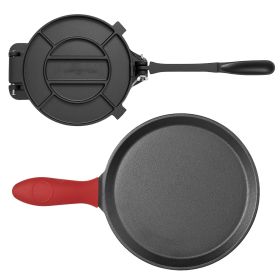 Tortilla Press, 8 Inch Cast Iron Tortilla and Roti Maker, Heavy Duty Tortilladora Press, Pataconera Makers with Handle and 100 Pcs Parchment Pape