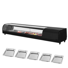 Sushi Display Case Refrigerator, 2.9 Cu.ft Commercial Sushi Case, 5-Pan Countertop Showcase with Curved Glass, LED Lighting