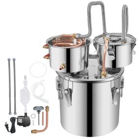 Moonshine Still Distiller 3Gal 12L Stainless Steel Water Distiller Copper Tube with Circulating Pump Home Brewing Kit Build-in Thermometer for DI