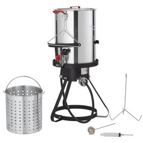 Turkey Deep Fryer, 30-qt Turkey Fryer Boiler Steamer Cooker Set, Outdoor Aluminum Seafood Frying Pot, 54,000 BTU Burner Propane Gas Boiler
