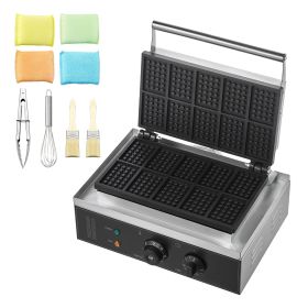 Commercial Waffle Maker, 10PCS Rectangle Waffle Baker Machine, 1550W Non-Stick Stainless Steel Belgian Waffle Iron with Temp and Time Control, Ha
