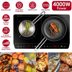 4000W Induction Cooktop Portable Double Induction Cooker Electric Dual Burner Stove Countertop Hot Plate with 9 Power 9 Temperature 0-3H Timer GP