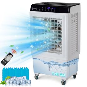 -3 in 1 Portable Evaporative Cooler,Indoor,Outdoor,2353CFM Personal Air Cooler with remote ,7.93 Gal Large Water Tank & Scroll Casters, 4 Ice Pac